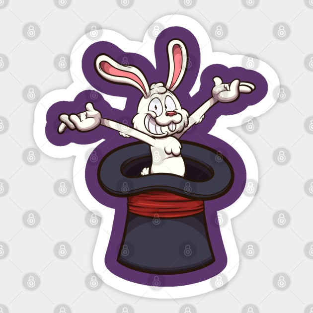 Happy White Bunny In Magician Hat Sticker by TheMaskedTooner